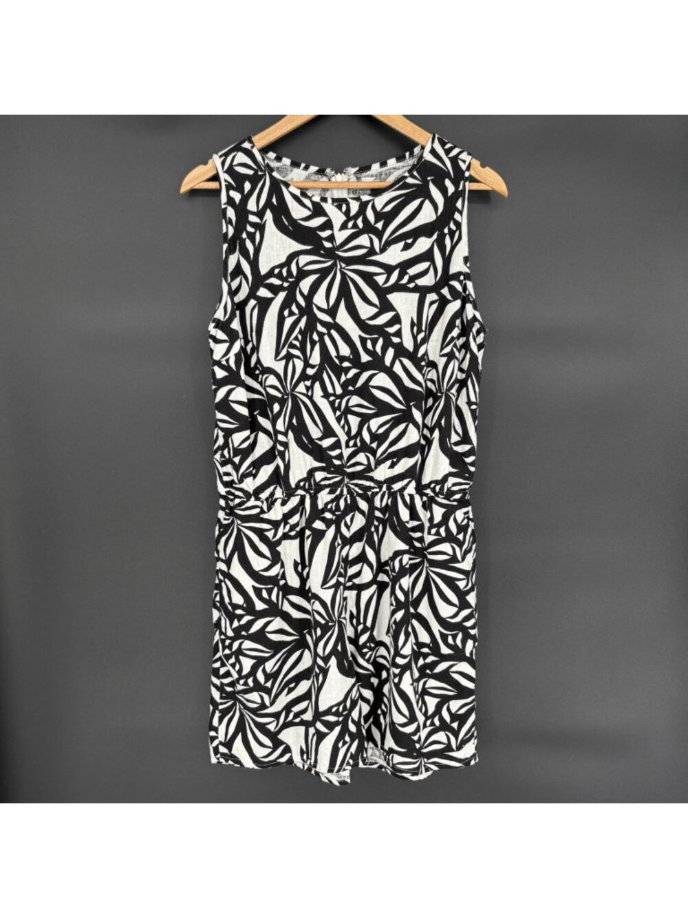 Jason Wu Linen Blend Romper Womens Medium Petite Black White Palm Print Resort